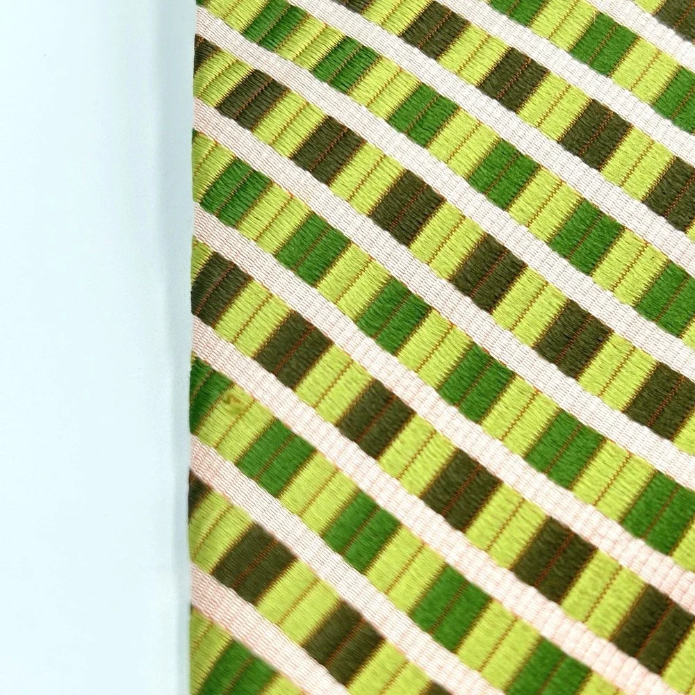 Stacy Adams Sign Gold 100% Silk Hand Made Mens Necktie Green Tonal Stripe 4W 60L
